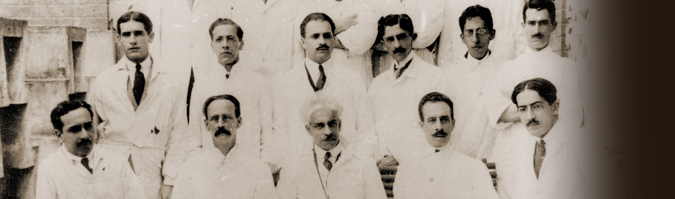 Grupo de cientistas, incluíndo Adolpho Lutz, Oswaldo Cruz e Carlos Chagas