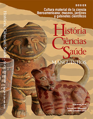Capa da Revista História, Ciência, Saúde, Manguinhos. Dossier. Cultura material de la ciencia Iberoamericana: museos, jardines y gabinetes cientificos. 